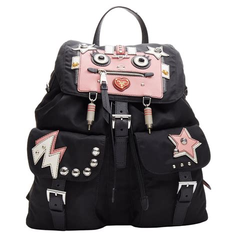 prada robot studded backpack|PRADA Tessuto Nylon Saffiano Robot Backpack Black.